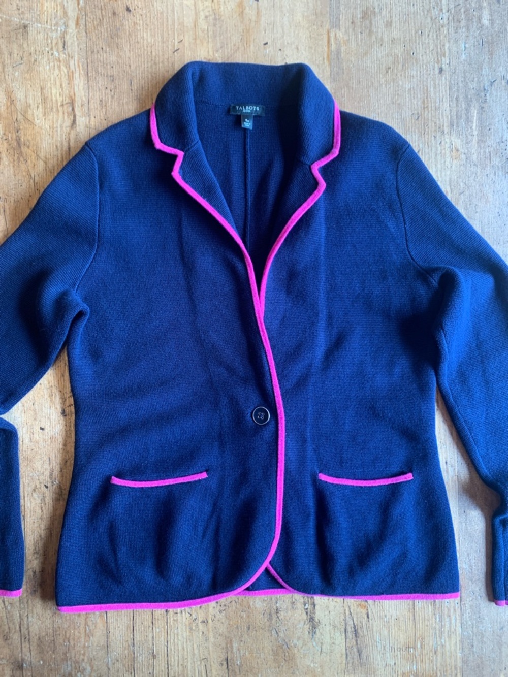 Talbots Navy Blazer with Hot Pink Trim